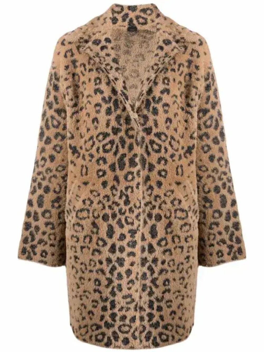 PINKO Kerner Leopard Animal Print Coat Brown Faux Fur Knit Womens Sz M Medium